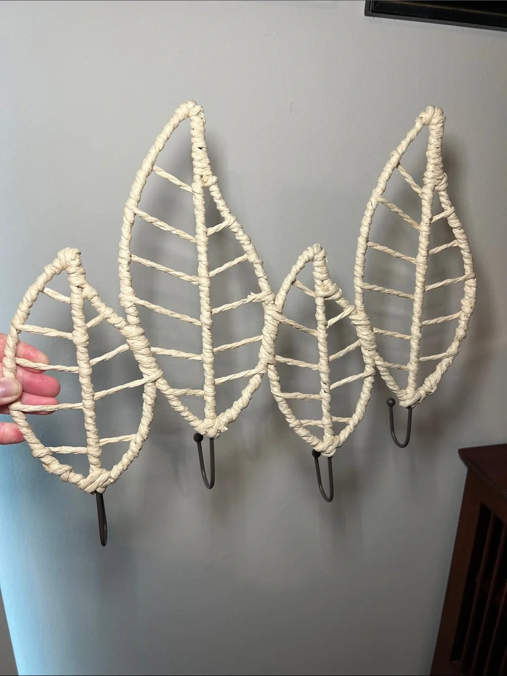 Vintage Boho Rattan Leaf Wall Hook Coat Rack